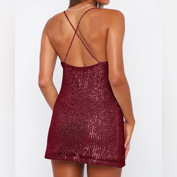 SIDEFEEL - Square Neck - Sequin Spaghetti Strap Backless Bodycon Mini Dresses - Picture 3 of 12